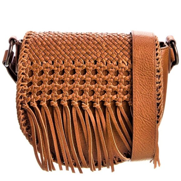 FRYE  Crossbody/ Shoulder Woven Saddle Cognac Leather Handbag NWT and Dust Bag - Picture 7 of 8